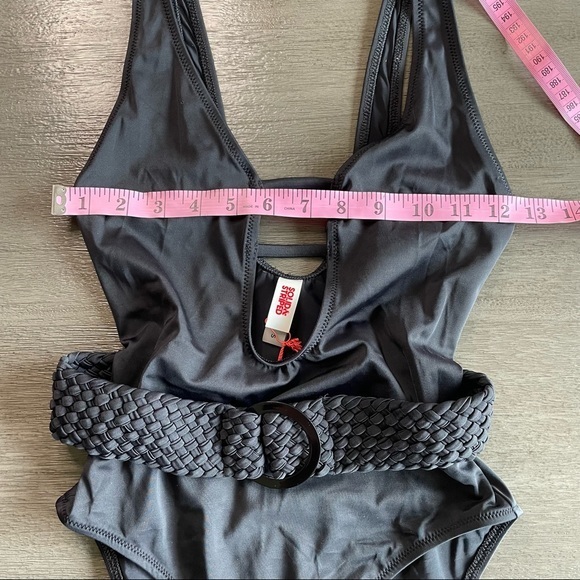 NWT Solid & Striped Black Belted One Piece Swimsuit - Picture 9 of 10
